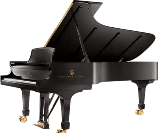 A sleek black grand piano with its lid open.